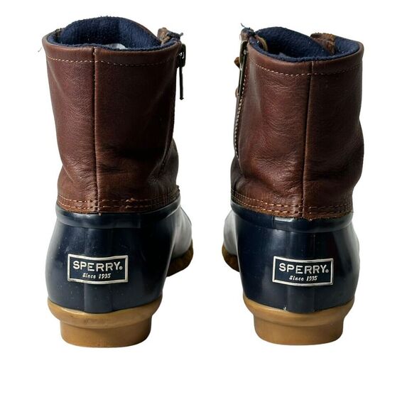 Sperry Top Sider Saltwater Waterproof Duck Boots Size 6 Tan Navy STS91175 Rain - Picture 7 of 9